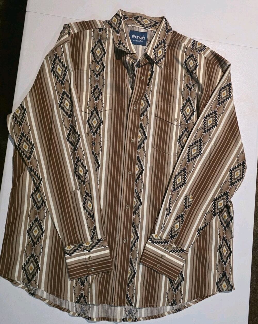 Wrangler Western Aztec Striped Long Sleeve Pearl Snap Button-Up Shirt Men's XL